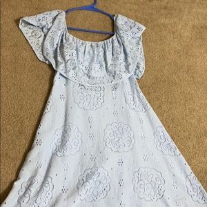 Off the shoulder blue lace dress